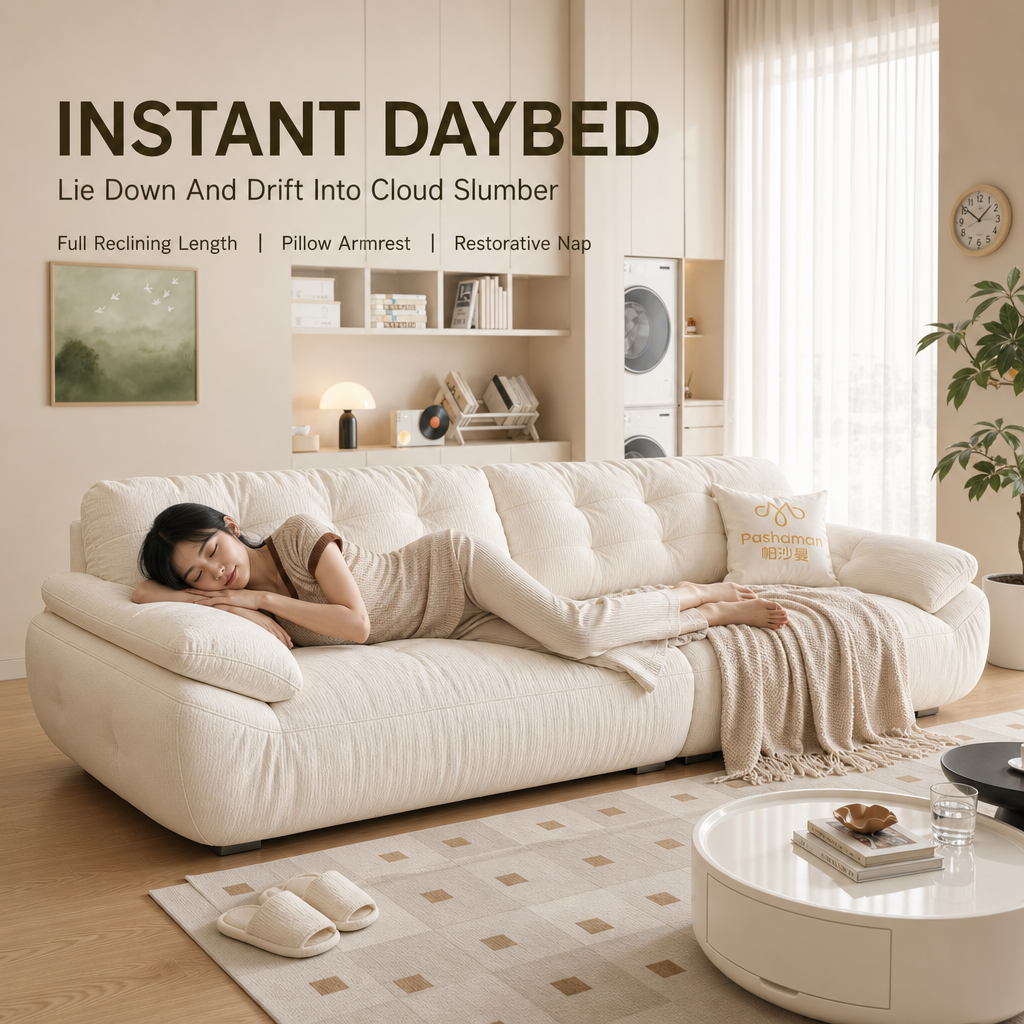 Cream Cloud Sofa with Removable Covers, Built‑in Phone Holder & USB Charging Port