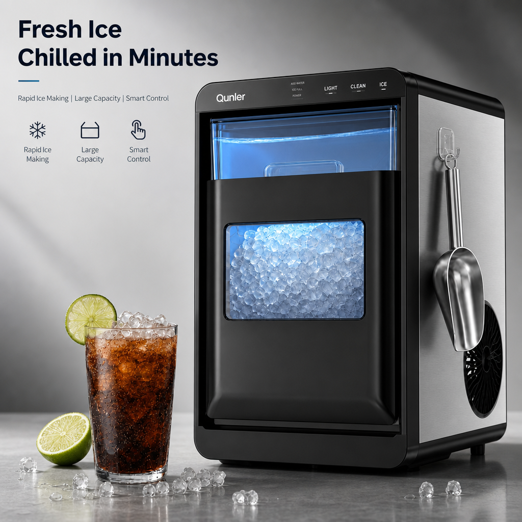 Countertop Ice Maker Machine, Fast Ice Production Countertop Ice Machine with Visible Window & LED Light, Auto‑Clean Portable Ice Maker with Ice Scoop for Home Kitchen Office Bar Party