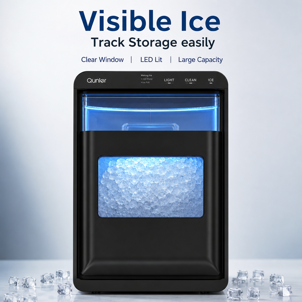 Countertop Ice Maker Machine, Fast Ice Production Countertop Ice Machine with Visible Window & LED Light, Auto‑Clean Portable Ice Maker with Ice Scoop for Home Kitchen Office Bar Party