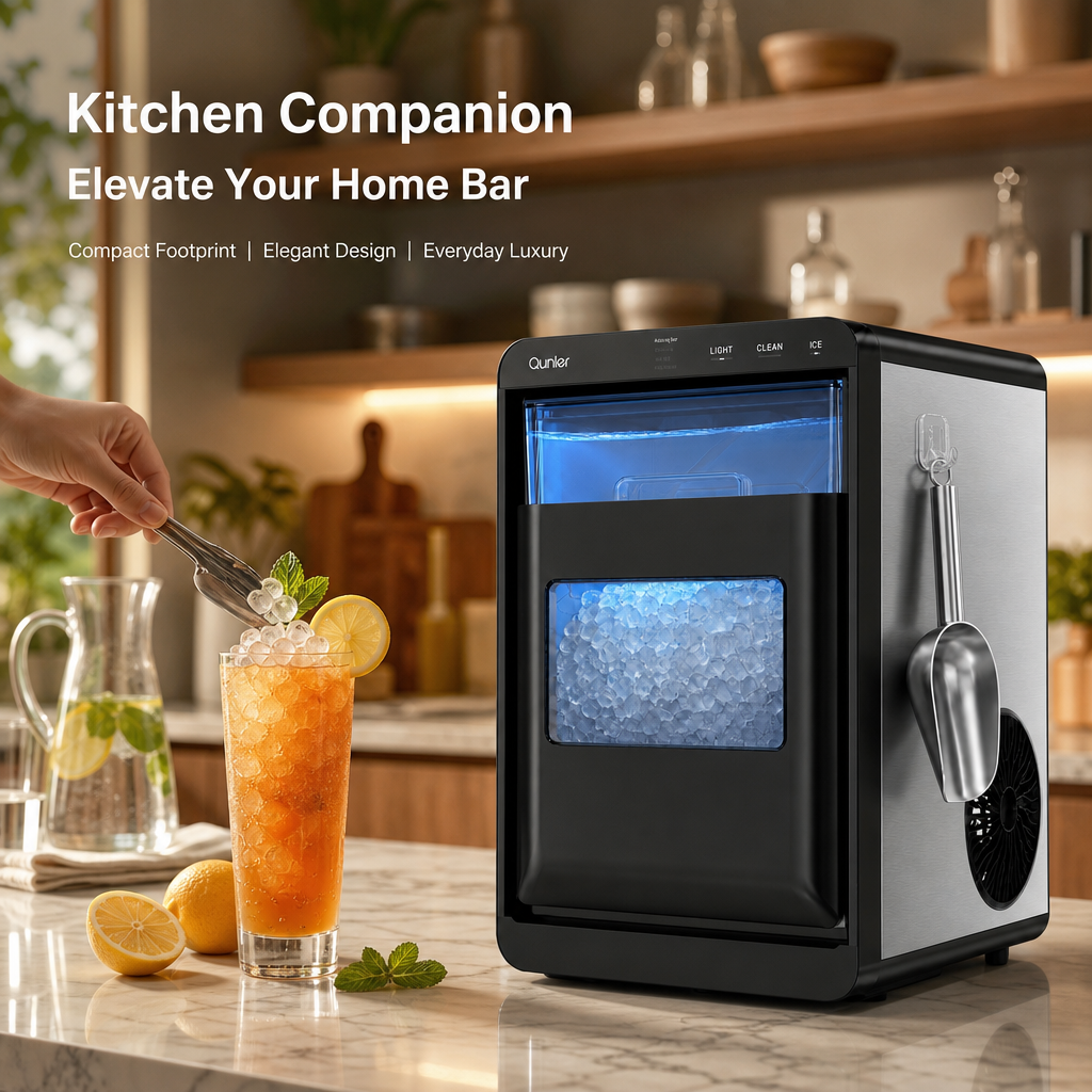 Countertop Ice Maker Machine, Fast Ice Production Countertop Ice Machine with Visible Window & LED Light, Auto‑Clean Portable Ice Maker with Ice Scoop for Home Kitchen Office Bar Party