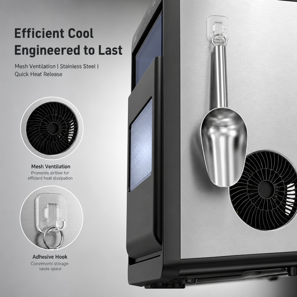 Countertop Ice Maker Machine, Fast Ice Production Countertop Ice Machine with Visible Window & LED Light, Auto‑Clean Portable Ice Maker with Ice Scoop for Home Kitchen Office Bar Party