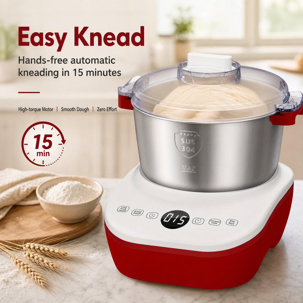 Automatic Dough Maker Machine, 15‑Min Fast Knead Dough Mixer with Fermentation Function, 304 Stainless Steel Bowl Electric Dough Kneader for Bread, Buns & Pizza