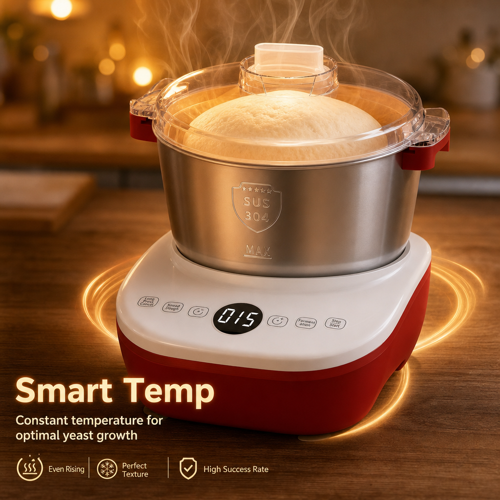 Automatic Dough Maker Machine, 15‑Min Fast Knead Dough Mixer with Fermentation Function, 304 Stainless Steel Bowl Electric Dough Kneader for Bread, Buns & Pizza