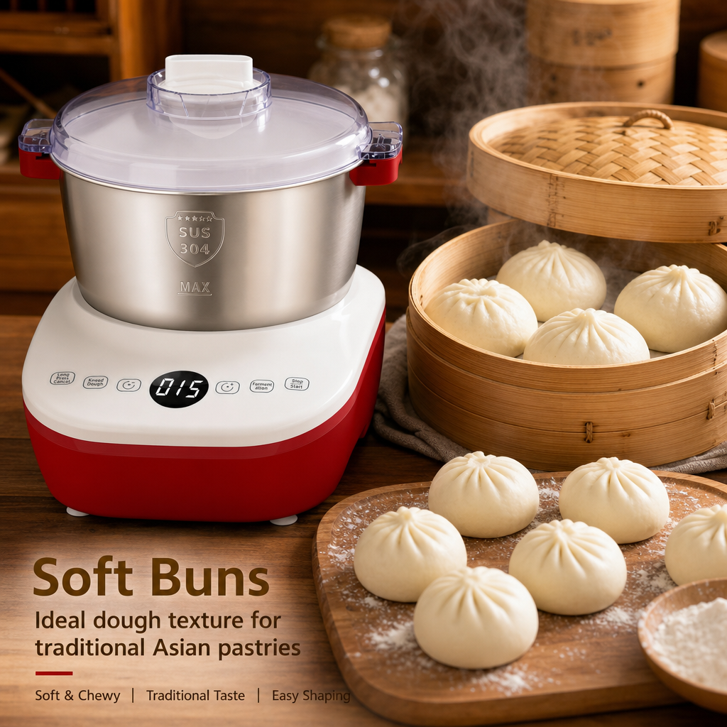 Automatic Dough Maker Machine, 15‑Min Fast Knead Dough Mixer with Fermentation Function, 304 Stainless Steel Bowl Electric Dough Kneader for Bread, Buns & Pizza