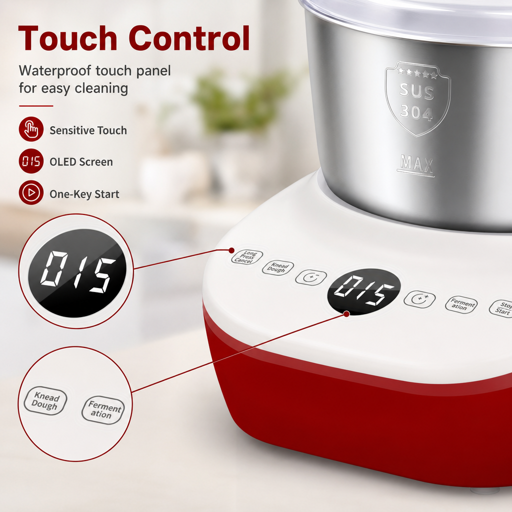 Automatic Dough Maker Machine, 15‑Min Fast Knead Dough Mixer with Fermentation Function, 304 Stainless Steel Bowl Electric Dough Kneader for Bread, Buns & Pizza