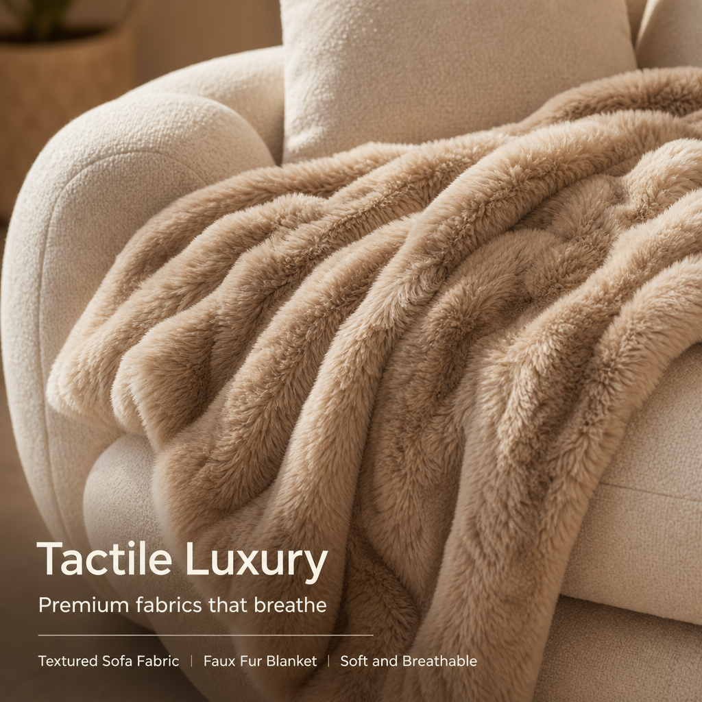 Oversized Round Cuddle Daybed Sofa, Large Circular Lounge Chair with 7 Pillows & Faux Fur Blanket, Removable Washable Cover for Bedroom Living Room