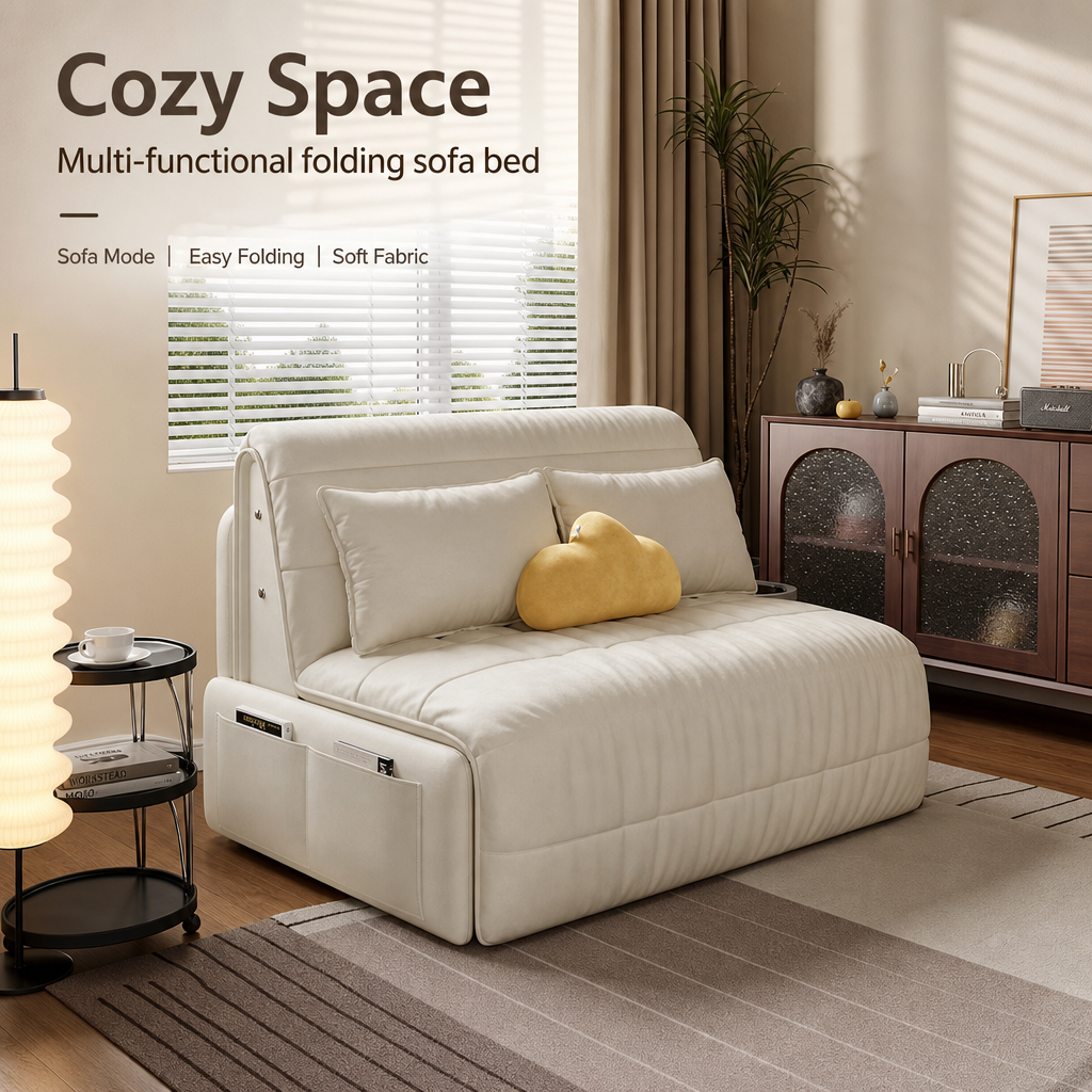 3‑in‑1 Convertible Folding Sofa Bed, Multi‑Mode Sleeper Couch with Silent Moving Wheels & Side Storage Pockets, High‑Density Padded Sofa Bed for Living Room Apartment Guest Room