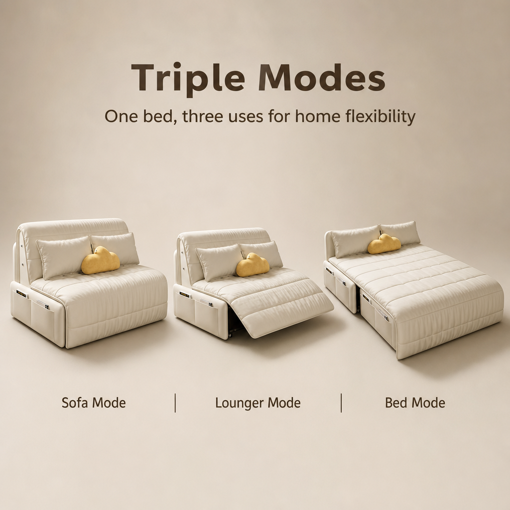 3‑in‑1 Convertible Folding Sofa Bed, Multi‑Mode Sleeper Couch with Silent Moving Wheels & Side Storage Pockets, High‑Density Padded Sofa Bed for Living Room Apartment Guest Room