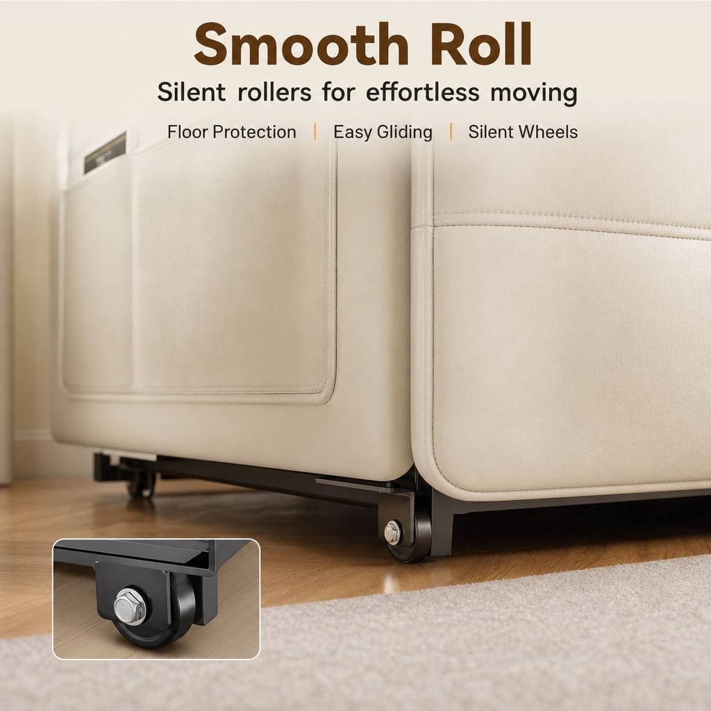 3‑in‑1 Convertible Folding Sofa Bed, Multi‑Mode Sleeper Couch with Silent Moving Wheels & Side Storage Pockets, High‑Density Padded Sofa Bed for Living Room Apartment Guest Room
