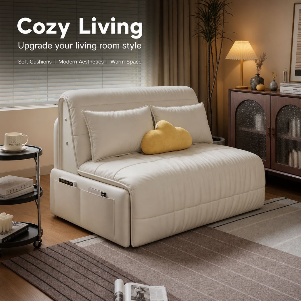 3‑in‑1 Convertible Folding Sofa Bed, Multi‑Mode Sleeper Couch with Silent Moving Wheels & Side Storage Pockets, High‑Density Padded Sofa Bed for Living Room Apartment Guest Room