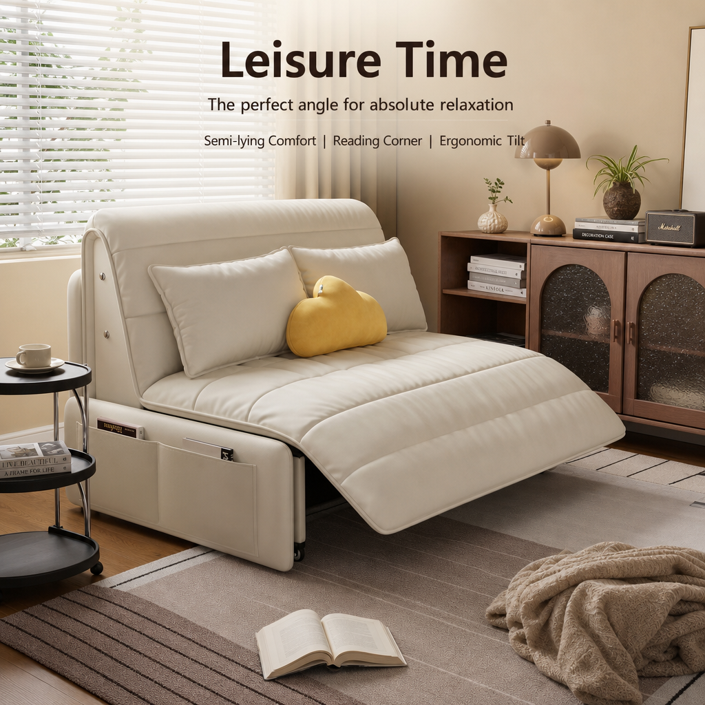 3‑in‑1 Convertible Folding Sofa Bed, Multi‑Mode Sleeper Couch with Silent Moving Wheels & Side Storage Pockets, High‑Density Padded Sofa Bed for Living Room Apartment Guest Room