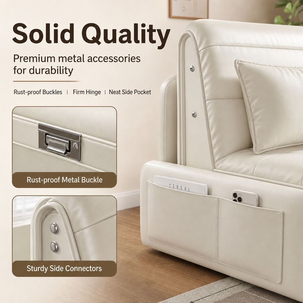 3‑in‑1 Convertible Folding Sofa Bed, Multi‑Mode Sleeper Couch with Silent Moving Wheels & Side Storage Pockets, High‑Density Padded Sofa Bed for Living Room Apartment Guest Room