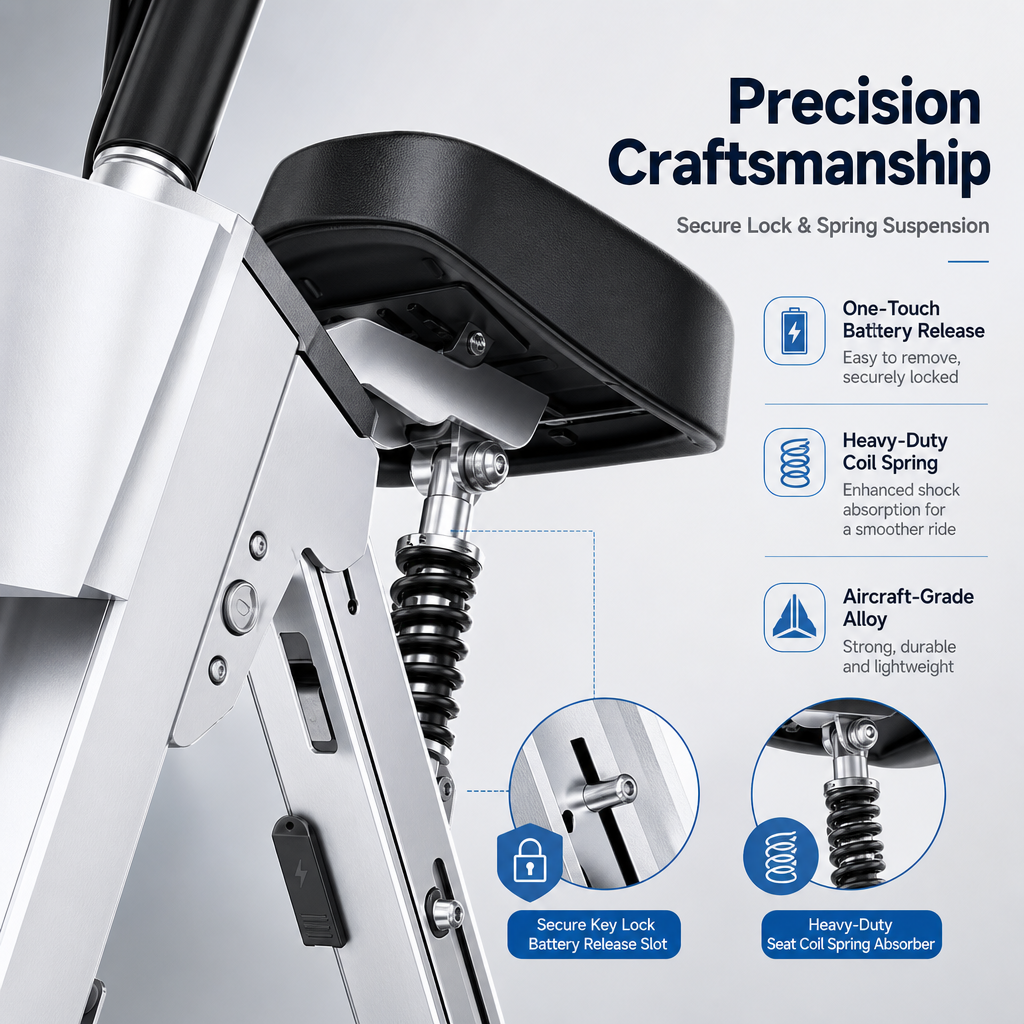 3‑Wheel Folding Electric Scooter, 450W Brushless Motor 30‑50KM Range Removable Battery, Airline Approved Foldable E‑Scooter with Basket & Quad Suspension for City Commute Travel