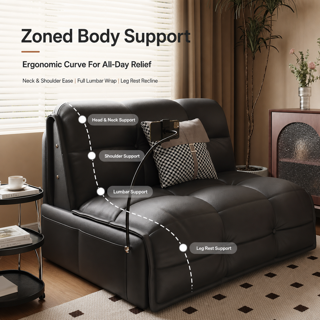 2‑in‑1 Convertible Sofa Bed with Built‑in Phone Holder & Large Storage Drawer, Faux‑Leather Pull‑Out Sleeper Sofa with Silent Wheels, Multi‑Functional Couch for Small Apartment Studio
