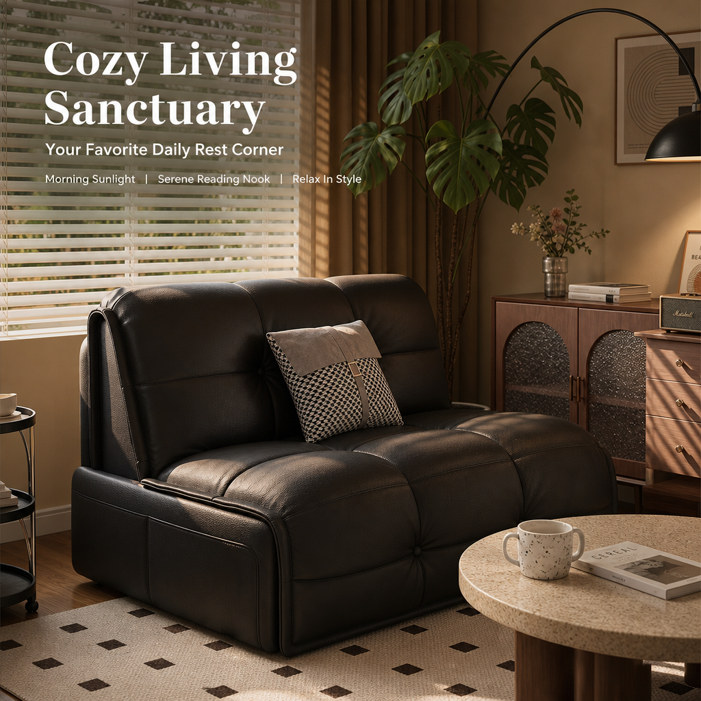 2‑in‑1 Convertible Sofa Bed with Built‑in Phone Holder & Large Storage Drawer, Faux‑Leather Pull‑Out Sleeper Sofa with Silent Wheels, Multi‑Functional Couch for Small Apartment Studio