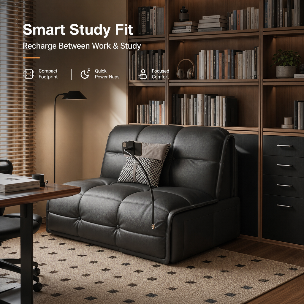 2‑in‑1 Convertible Sofa Bed with Built‑in Phone Holder & Large Storage Drawer, Faux‑Leather Pull‑Out Sleeper Sofa with Silent Wheels, Multi‑Functional Couch for Small Apartment Studio