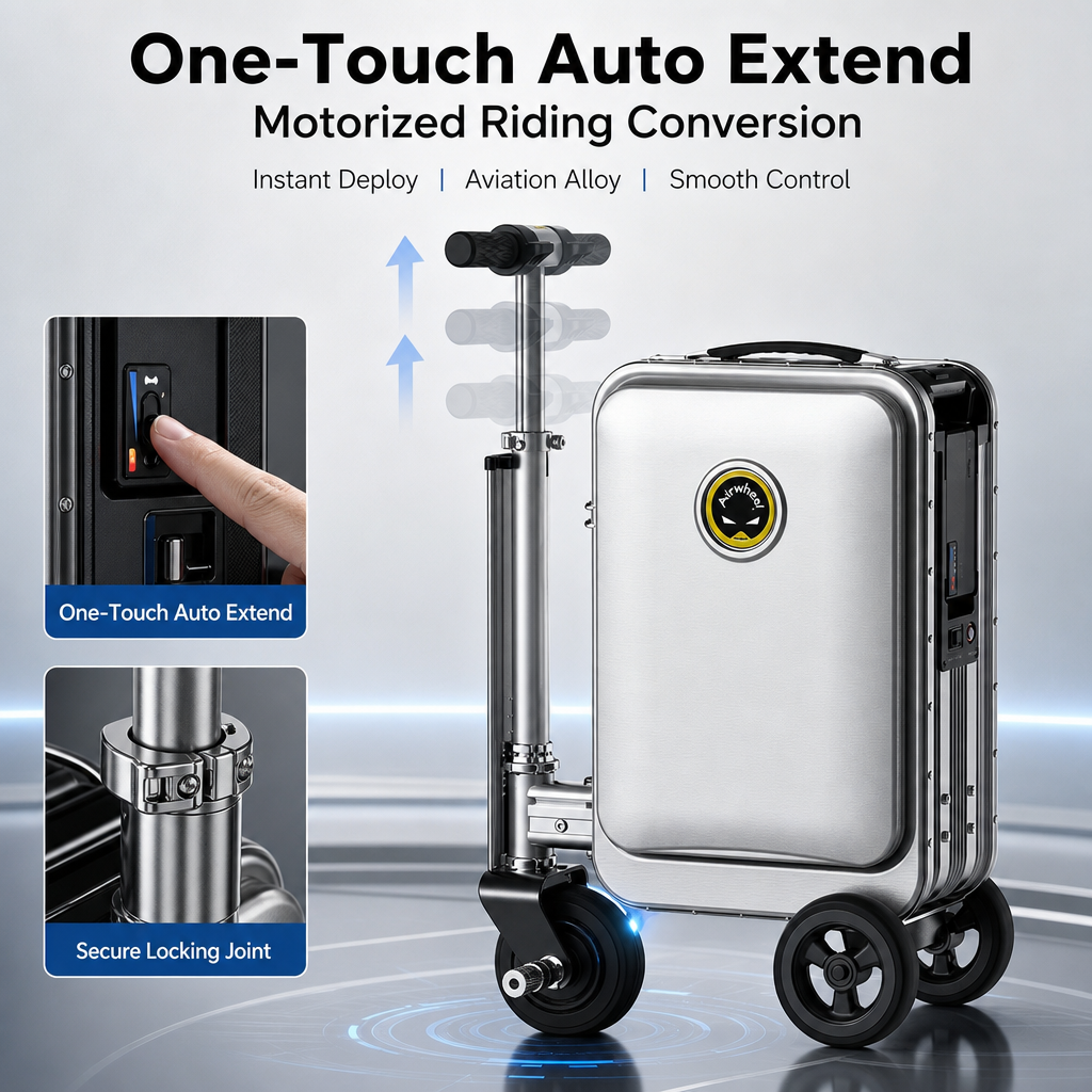 20 Inch Rideable Electric Suitcase, One‑Touch Auto‑Extend Smart Riding Luggage for Airport Business Travel