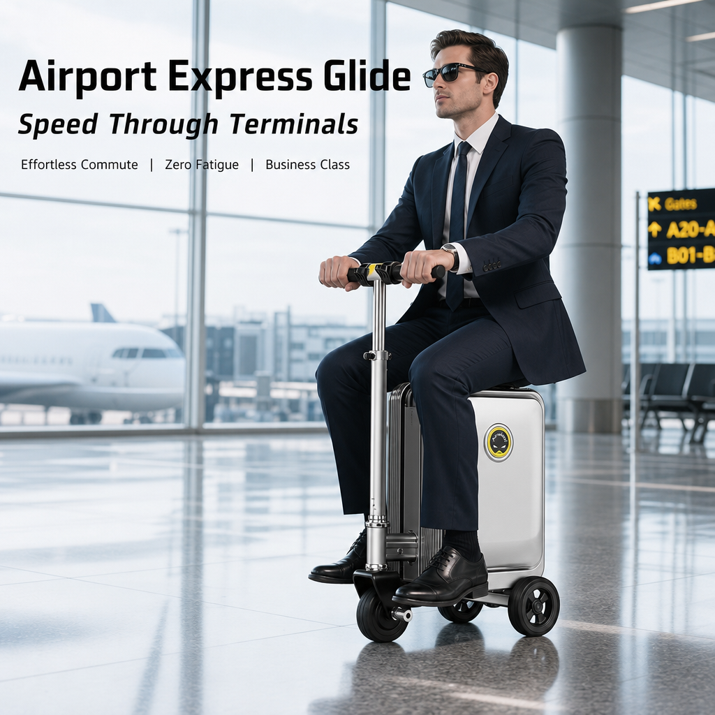 20 Inch Rideable Electric Suitcase, One‑Touch Auto‑Extend Smart Riding Luggage for Airport Business Travel