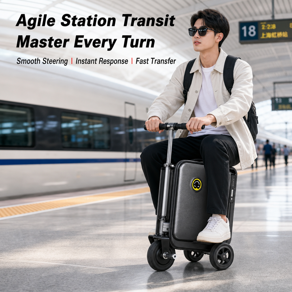 20 Inch Rideable Electric Suitcase, One‑Touch Auto‑Extend Smart Riding Luggage for Airport Business Travel