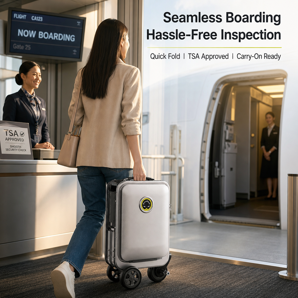 20 Inch Rideable Electric Suitcase, One‑Touch Auto‑Extend Smart Riding Luggage for Airport Business Travel