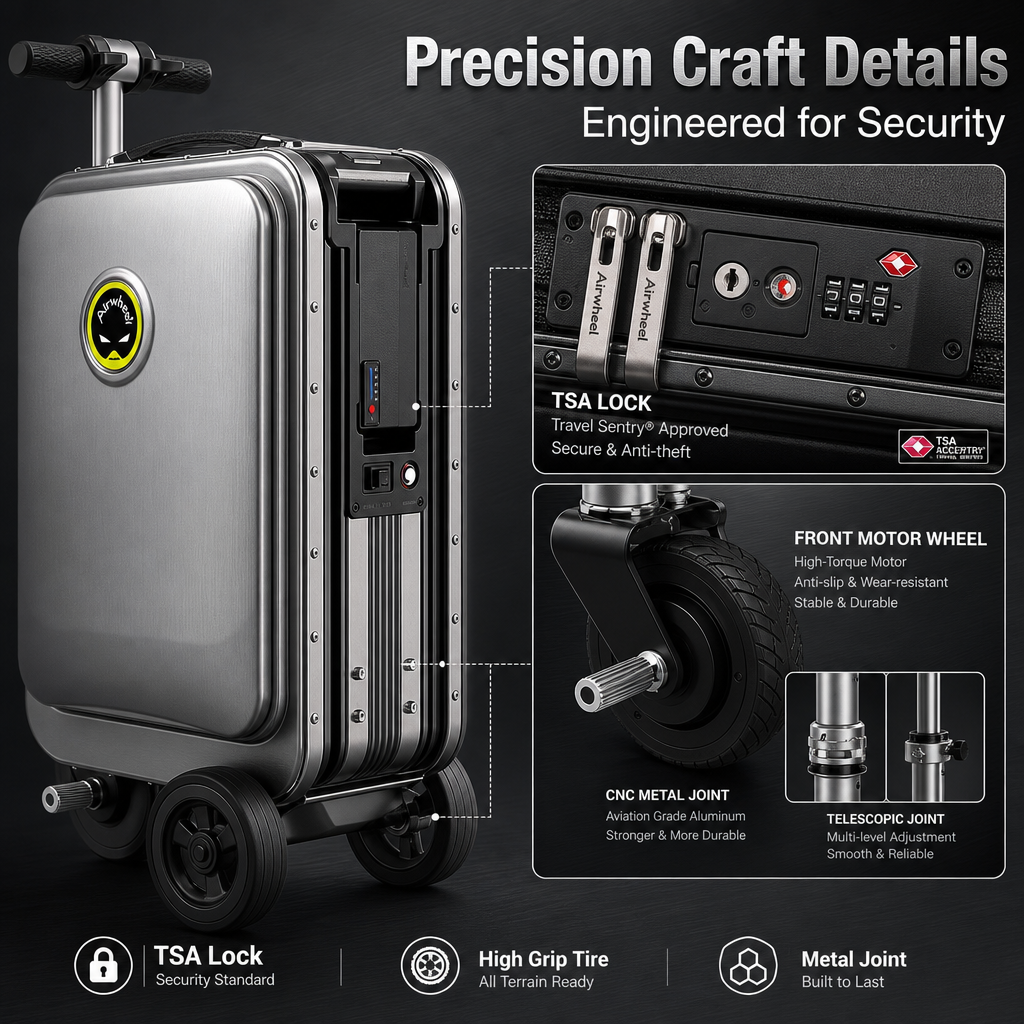 20 Inch Rideable Electric Suitcase, One‑Touch Auto‑Extend Smart Riding Luggage for Airport Business Travel