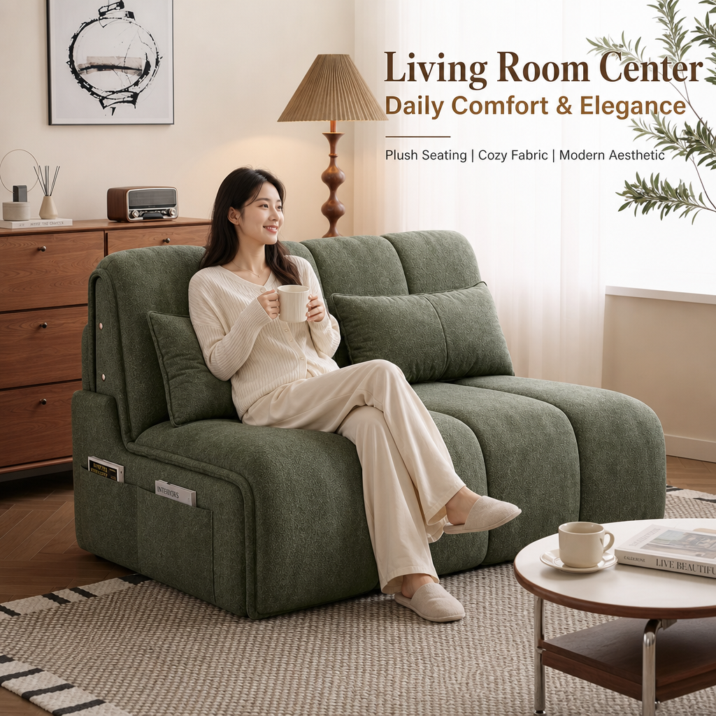 3‑in‑1 Convertible Sofa Bed with Solid Wood Storage Drawer, Adjustable Recliner Sleeper Couch with Side Pockets, Soft Linen Fabric Multi‑Position Sofa for Small Apartment Studio