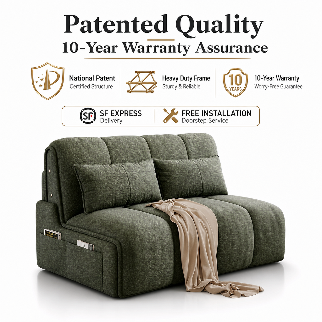 3‑in‑1 Convertible Sofa Bed with Solid Wood Storage Drawer, Adjustable Recliner Sleeper Couch with Side Pockets, Soft Linen Fabric Multi‑Position Sofa for Small Apartment Studio