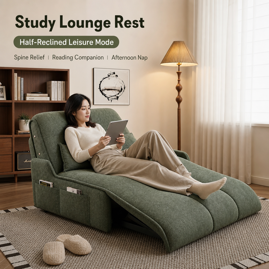 3‑in‑1 Convertible Sofa Bed with Solid Wood Storage Drawer, Adjustable Recliner Sleeper Couch with Side Pockets, Soft Linen Fabric Multi‑Position Sofa for Small Apartment Studio