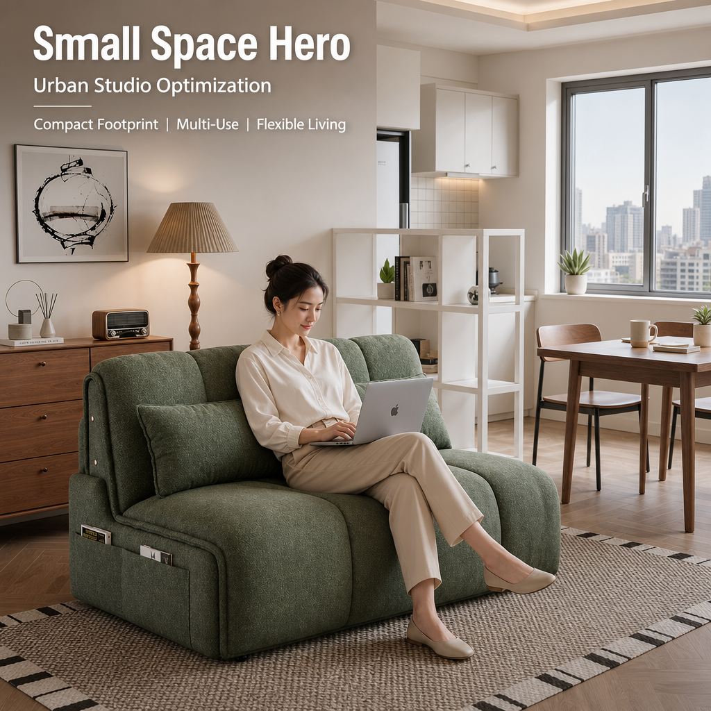 3‑in‑1 Convertible Sofa Bed with Solid Wood Storage Drawer, Adjustable Recliner Sleeper Couch with Side Pockets, Soft Linen Fabric Multi‑Position Sofa for Small Apartment Studio