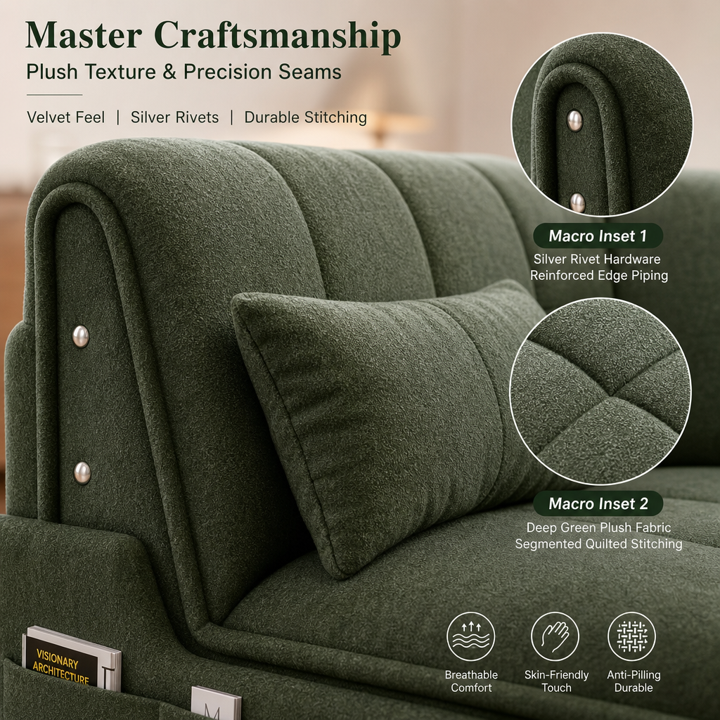 3‑in‑1 Convertible Sofa Bed with Solid Wood Storage Drawer, Adjustable Recliner Sleeper Couch with Side Pockets, Soft Linen Fabric Multi‑Position Sofa for Small Apartment Studio
