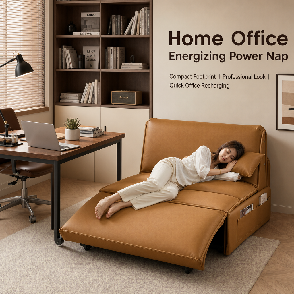 Remote‑Control Convertible Sofa Bed, Multi‑Position Electric Faux‑Leather Sleeper Sofa with Side Storage Pockets & Silent Wheels, Multi‑Mode Lounge Couch for Small Apartment Studio Home Office