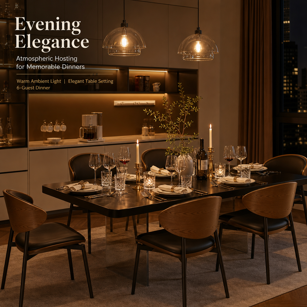 Modern Rectangular Dining Table Set with Smoked Acrylic Legs, 6‑Person Dining Table & Ergonomic PU Leather Chairs, Heavy‑Duty Dinner Table Set for Home Kitchen Living Room