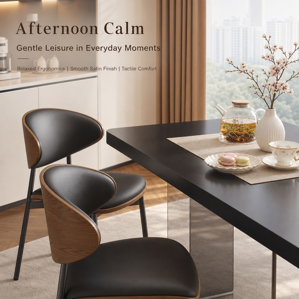Modern Rectangular Dining Table Set with Smoked Acrylic Legs, 6‑Person Dining Table & Ergonomic PU Leather Chairs, Heavy‑Duty Dinner Table Set for Home Kitchen Living Room