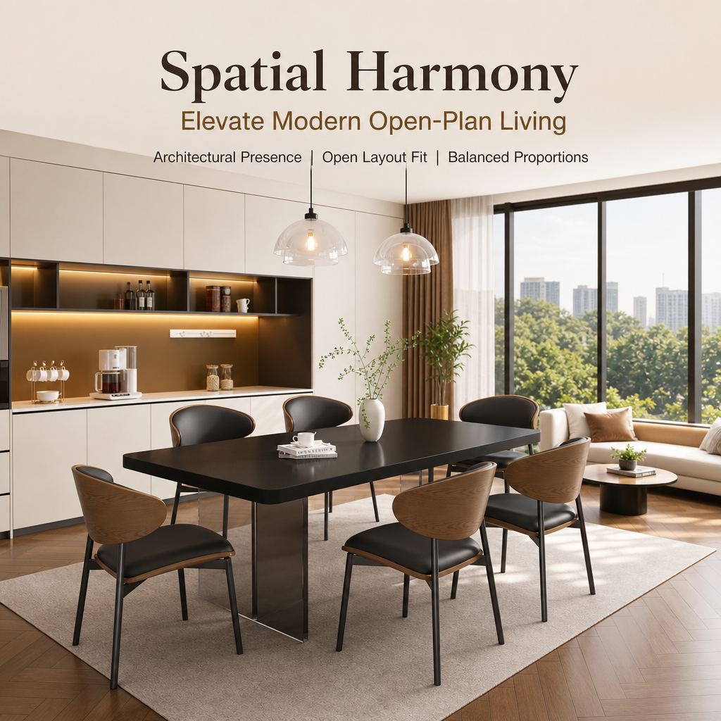 Modern Rectangular Dining Table Set with Smoked Acrylic Legs, 6‑Person Dining Table & Ergonomic PU Leather Chairs, Heavy‑Duty Dinner Table Set for Home Kitchen Living Room