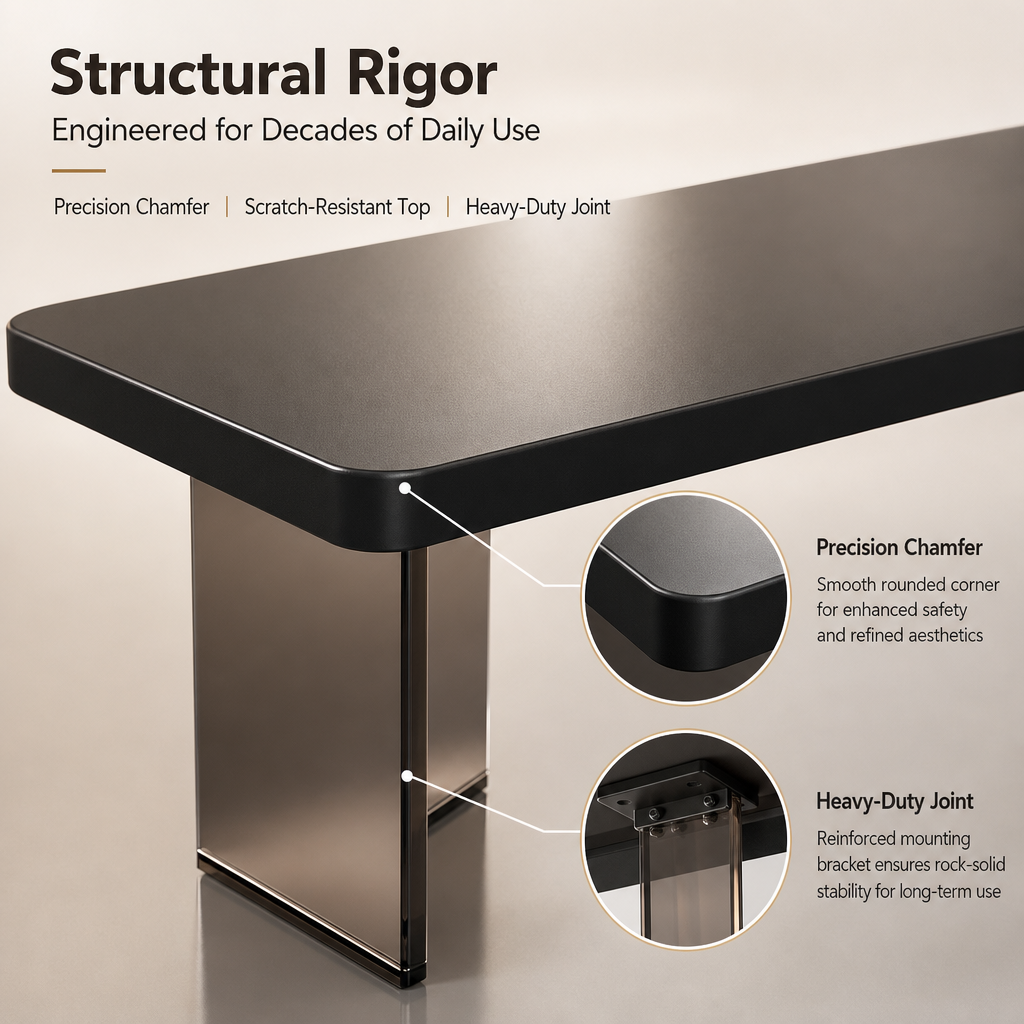 Modern Rectangular Dining Table Set with Smoked Acrylic Legs, 6‑Person Dining Table & Ergonomic PU Leather Chairs, Heavy‑Duty Dinner Table Set for Home Kitchen Living Room