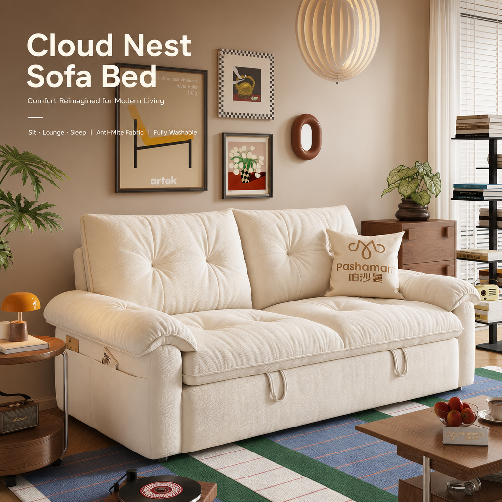 Cloud Nest Pull‑Out Sofa Bed, 3‑in‑1 Convertible Couch with Cat‑Scratch Removable Washable Fabric