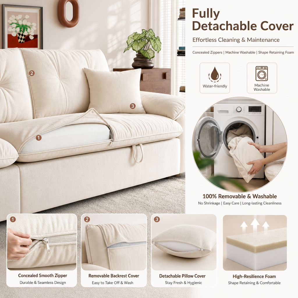 Cloud Nest Pull‑Out Sofa Bed, 3‑in‑1 Convertible Couch with Cat‑Scratch Removable Washable Fabric