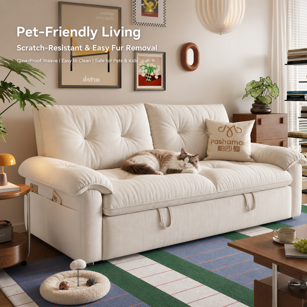 Cloud Nest Pull‑Out Sofa Bed, 3‑in‑1 Convertible Couch with Cat‑Scratch Removable Washable Fabric