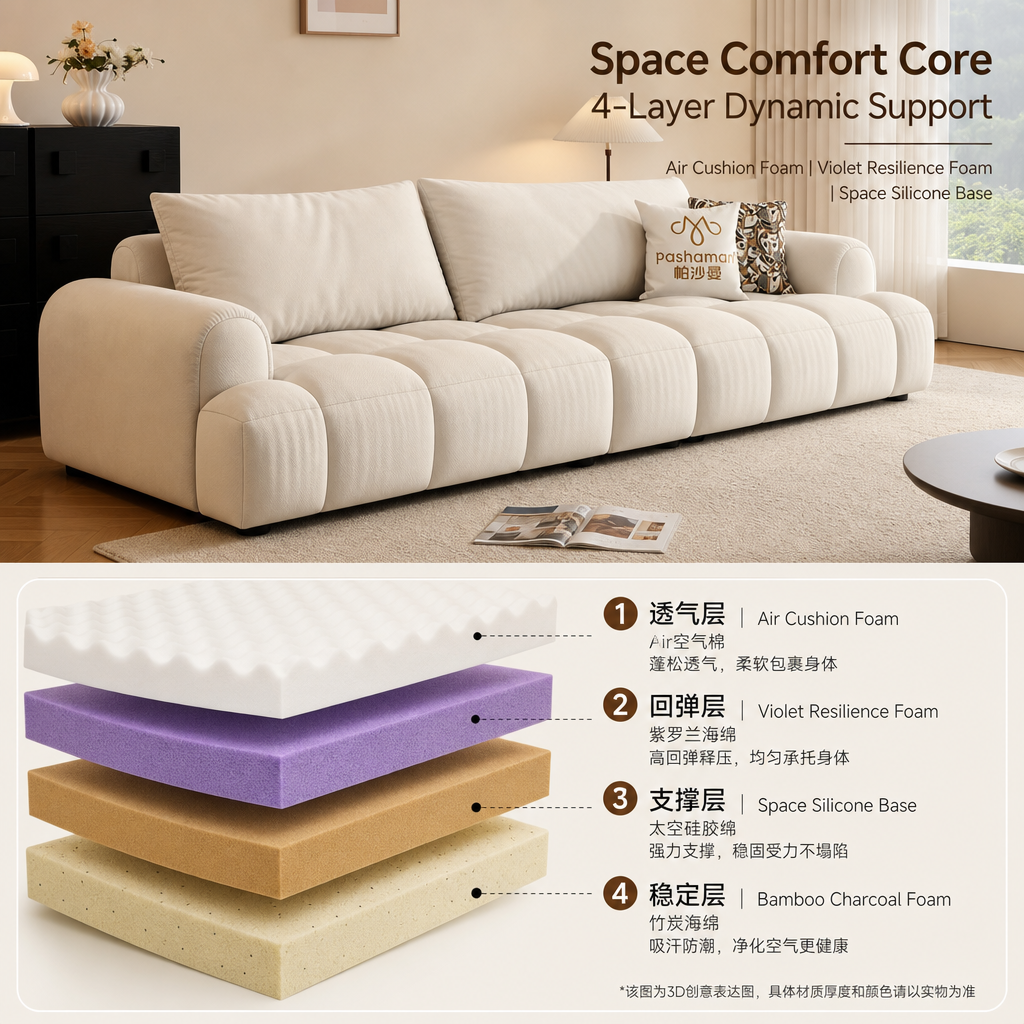 218cm Cloud‑Style Tufted Sofa, Modern Cream Fabric 3‑Seater Couch with USB Charging Port & Washable Slipcover, Pet‑Friendly Deep Seat Sofa for Living Room Apartment