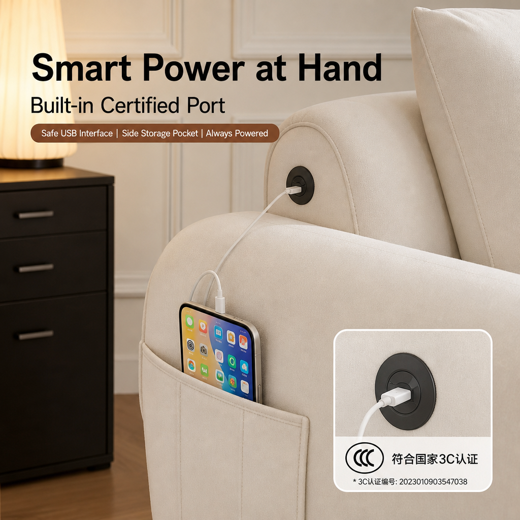 218cm Cloud‑Style Tufted Sofa, Modern Cream Fabric 3‑Seater Couch with USB Charging Port & Washable Slipcover, Pet‑Friendly Deep Seat Sofa for Living Room Apartment