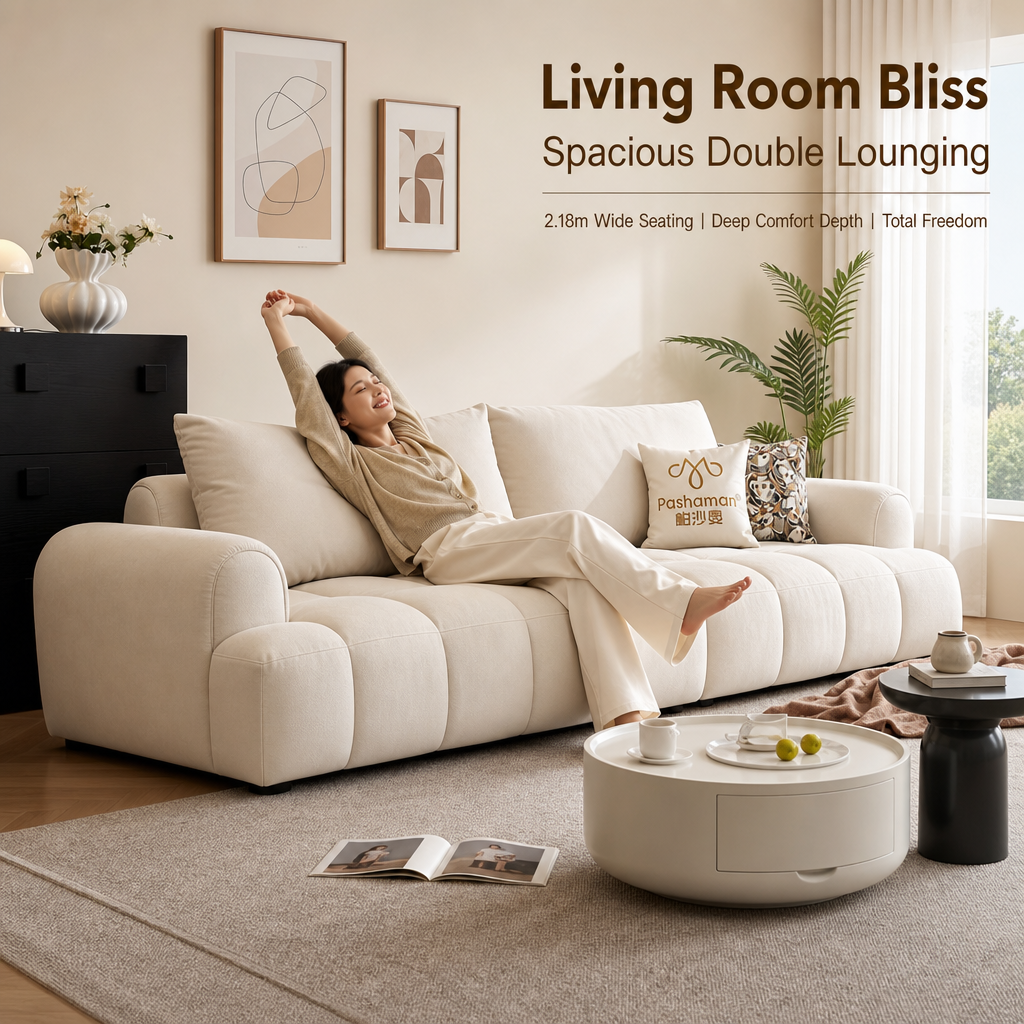 218cm Cloud‑Style Tufted Sofa, Modern Cream Fabric 3‑Seater Couch with USB Charging Port & Washable Slipcover, Pet‑Friendly Deep Seat Sofa for Living Room Apartment