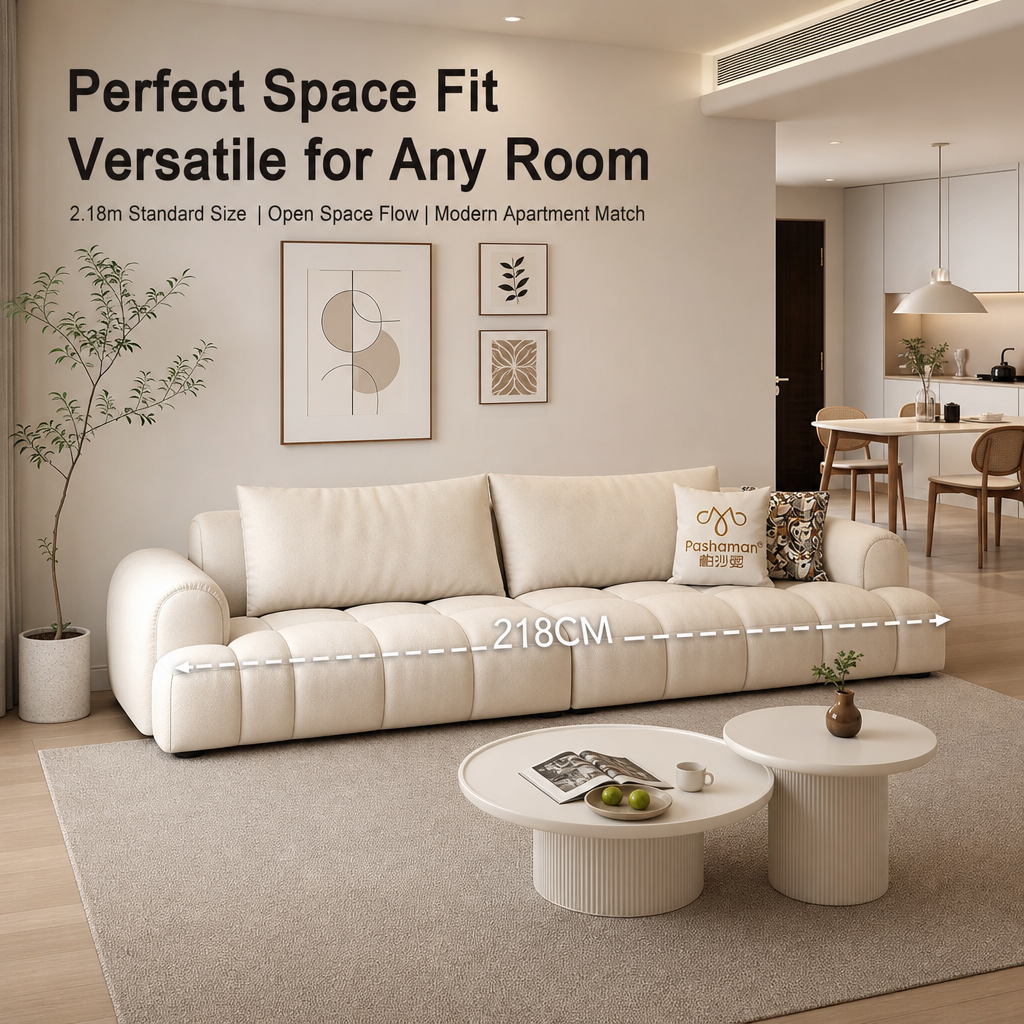 218cm Cloud‑Style Tufted Sofa, Modern Cream Fabric 3‑Seater Couch with USB Charging Port & Washable Slipcover, Pet‑Friendly Deep Seat Sofa for Living Room Apartment