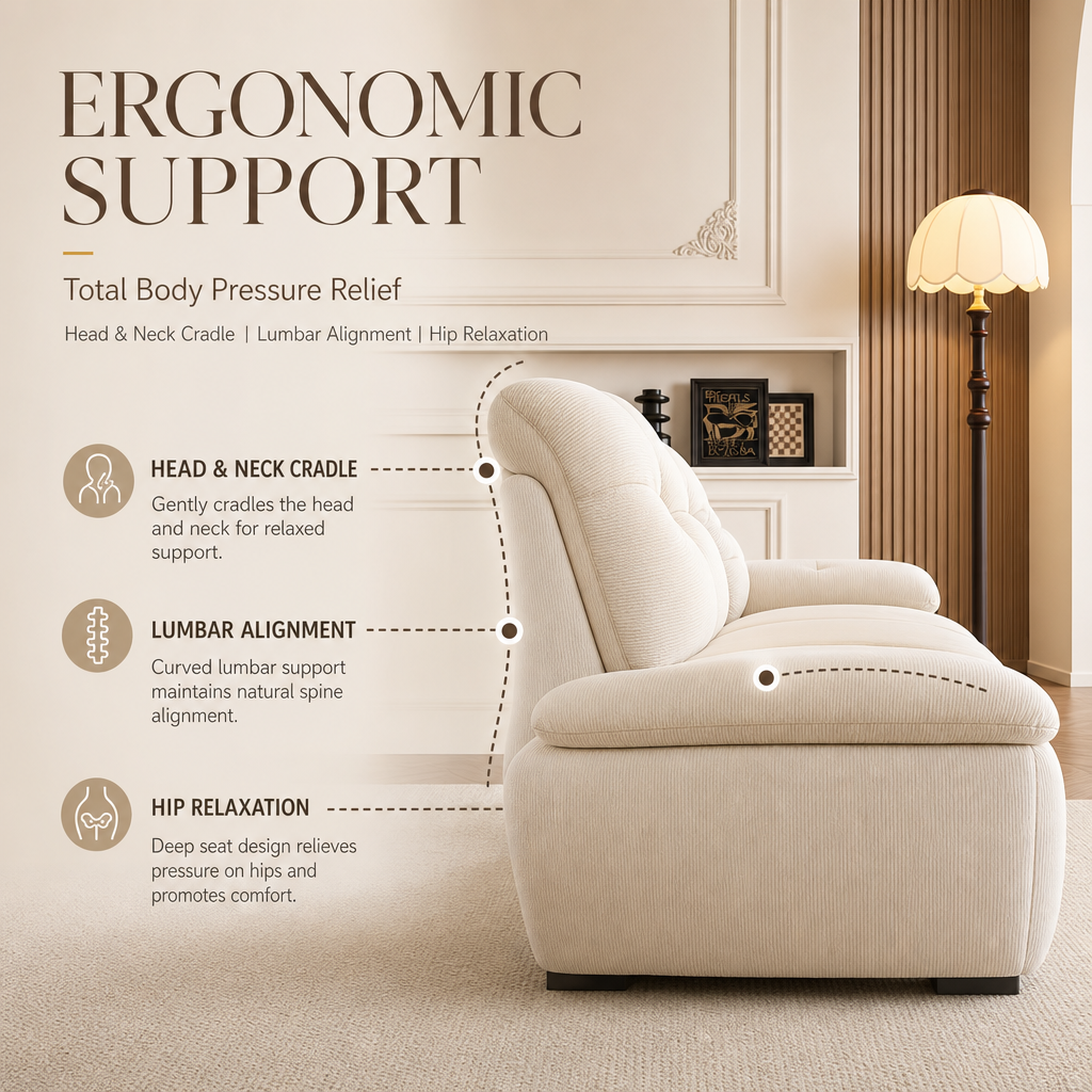 Bear Hug Cloud Chenille Sofa, Modern Cream 3‑Seater Tufted Couch, Baby‑Safe Removable Machine Washable Cover, Ergonomic Deep Seat Zero‑Gravity Sofa for Living Room