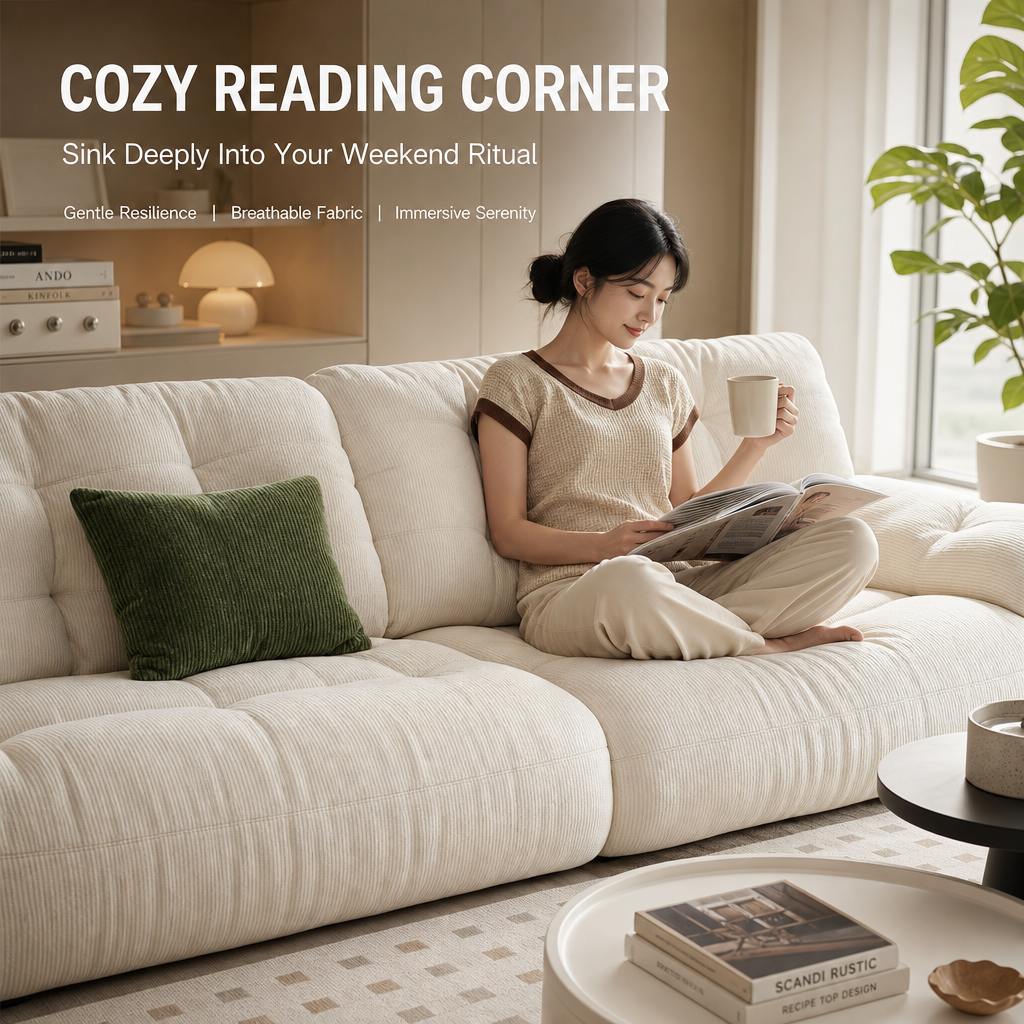 Cream Cloud Sofa with Removable Covers, Built‑in Phone Holder & USB Charging Port