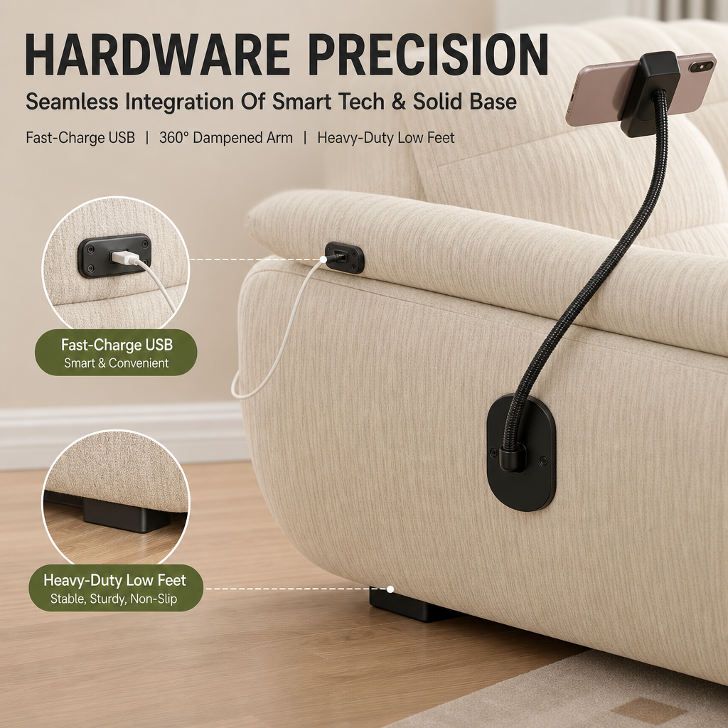 Cream Cloud Sofa with Removable Covers, Built‑in Phone Holder & USB Charging Port